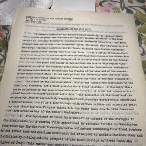 1940s Pages Vintage Policy Document — Emergency Committee for Zionist Affairs